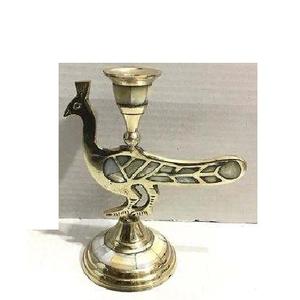 Porte-bougie en laiton vintage en forme de paon, fait main, accent décoratif de table - Product Image 1