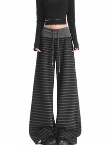 Pantalon large oversize rayé pour femme, style streetwear décontracté, taille haute, coupe ample, style coréen, pantalon de survêtement - Product Image 4