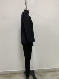 Women's Black <b>Long</b> <b>Sleeve</b> <b>V</b> <b>Neck</b> Blouse Contrast Piping Nylon <b>Top</b> Loose Fit Sporty Autumn Training Shirt - Product Image 3