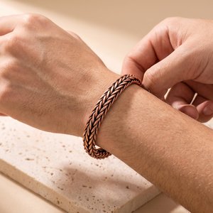 Bracelet artisanal en cuivre pur antique, chaîne de blé massive, bijoux de guérison en cuivre, tressage Franco, pour hommes et femmes, fermoir mousqueton OEM - Product Image 2