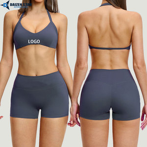 Women Mid Waist Leggings Solid Eco-Friendly Breathable Yoga Set Push Sports Bra Front Logo Workout Fitness Clothing 2-Piece Set - Product Image 5
