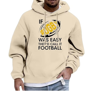 Sudadera con Capucha para Fanáticos del Rugby, Unisex, Beige, Bordada, de Ganchillo, Sudadera Deportiva de Invierno, con Eslogan Divertido, Regalo Informal, Personalizada, al por Mayor - Product Image 1