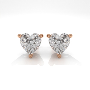 Boucles d'oreilles romantiques à trois griffes pour femme, avec diamant minimaliste en forme de cœur, cultivé en laboratoire, solitaire, en or rose 10k, 14k, 18k - Product Image 1