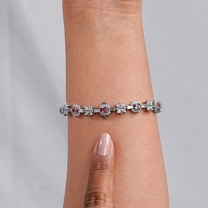 Luxury <b>Flower</b> Pink Asscher Cut Lab Grown Diamond Tennis <b>Bracelet</b> in 925 Silver and Solid Gold Custom Jewelry - Product Image 5
