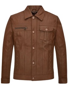 เสื้อแจ็คเก็ตหนังสีน้ำตาลลำลองสำหรับผู้ชาย - Product Image 1