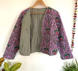 Chaqueta Bomber Acolchada de Algodón Reversible con Estampado Serigrafiado, Estilo Boho Indio, Manga Corta, Abrigo de Invierno Ecológico - Product Image 4