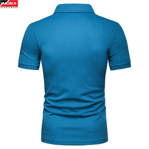 Index Men's <b>Blue</b> White Geometric Color Blocked Short Sleeve <b>Polo</b> <b>Shirt</b> Knitted Sporty Quick Dry Regular Fit Button Design - Product Image 2