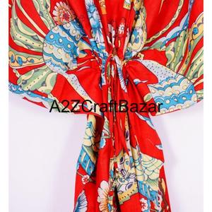 Vestido Kaftan Midi Ecológico 100% Algodón, Cómodo y Elegante, Estampado a Mano, Ropa Casual para Estar en Casa, Prenda India Auténtica - Product Image 3