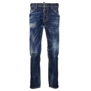 Nuevos Jeans de Mezclilla Slim Fit para Hombre, Lavado Oscuro, Desgastados con Salpicaduras de Pintura Multicolor, Estilo Urbano, Jeans Pearl para Hombre - Product Image 1