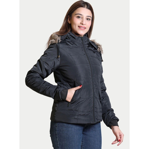 Chaqueta Acolchada para Mujer con Capucha con Ribete de Piel, Cierre de Cremallera, Abrigo de Invierno, Manga Larga, Largo Regular, Color Sólido, Relleno de Poliéster - Product Image 4