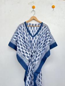 Robe Kaftan Longue en Coton Imprimé pour la Plage, Robe de Plage à Fente Latérale, Manches Mi-Longues, Grande Taille pour Femme, Magnifique Kaftan en Coton - Product Image 2