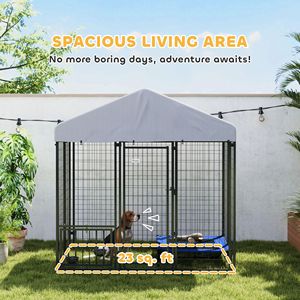 Recinto per Cani da Esterno XXL 1,8m x 1,2m x 1,8m in Metallo con Tetto e Ciotole Girevoli Regolabili su 4 Livelli per Allevamento e Hotel - Product Image 4