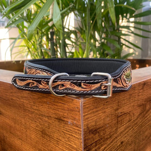 Collier de chien rembourré en cuir taillé à la main à motif occidental Colliers pour animaux de compagnie perlés en cuir véritable Produits en vrac doux et durables - Product Image 3