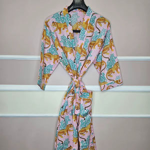 Robe en velours de coton réversible à manches longues, faite à la main, de qualité supérieure, pour femmes, taille plus, kimono, robe de nuit, peignoir - Product Image 1