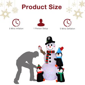 Decorazione Gonfiabile Pupazzo di Neve da 1,8 m con 3 Pinguini, 4 Catene Luminose e 1 Luce Rotante Colorata per Esterni, Decorazioni Natalizie da Giardino - Product Image 5