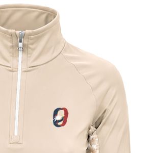 Haut de sport beige personnalisé pour femme avec fermeture éclair quart de tour, manches longues à motif floral, idéal pour l'entraînement et les activités sportives - Product Image 4