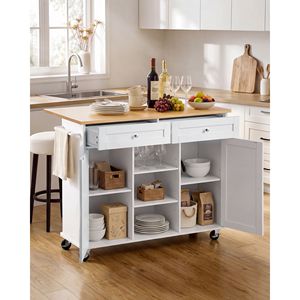 Carrito de Cocina con Almacenamiento, 45.67 Pulgadas de Ancho, Carrito Rodante Móvil con Ruedas Giratorias, 2 Cajones, Gabinete de Madera y Metal - Product Image 2