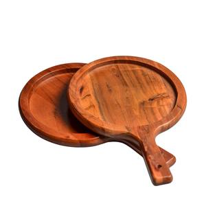 Ensemble de planches à pizza en bois de qualité supérieure, planche à découper ronde en bois avec poignée, plateau de service en bois pour pizza, fromage et pain - Product Image 2