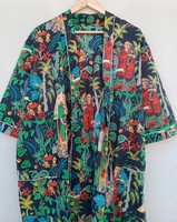 Robe Kimono Faite Main Imprimée pour Femme, Robe de Salon en Coton, Kimono Imprimé Numérique, Robe Cache-Cœur Tissée, Vêtement d'Intérieur, Robe de Demoiselle d'Honneur, Tenue de Plage