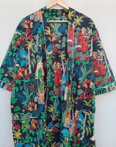 Robe Kimono Faite Main Imprimée pour Femme, Robe de Salon en Coton, Kimono Imprimé Numérique, Robe Cache-Cœur Tissée, Vêtement d'Intérieur, Robe de Demoiselle d'Honneur, Tenue de Plage - Product Image 2