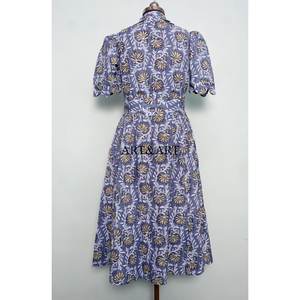 Robe midi trapèze en pur coton pour femme, imprimée à la main motif floral, style décontracté et élégant, idéale pour le quotidien et les fêtes, simple, lavable - Product Image 6