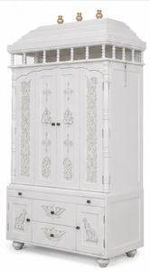 Attractive Hand Carved Temple For Luxury Villas Modern White Wooden Pooja Mandir Cabinet WithStorage Puja Altar For Home UK Sale - Product Image 3