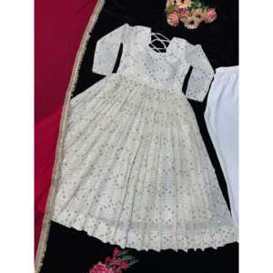 Hermoso conjunto de vestido Anarkali para mujer para fiestas con parte inferior y Dupatta incluidos - Product Image 2