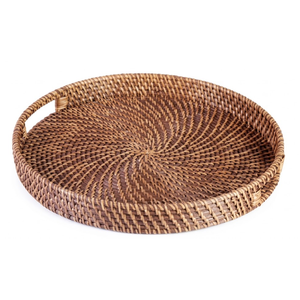 Luxury Rattan <b>Woven</b> Tray Wooden Serving Base for Appetizers Drinks Handcrafted Sustainable Home Decor Product - Product Image 1