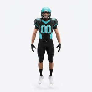 Uniforme de football américain personnalisé, maillot sans manches pour homme, noir et turquoise, sublimé, respirant, ajusté, toutes saisons, taille adulte - Product Image 1