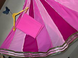 Pink And Magenta Striped <b>Lehenga</b> Choli Floor Length Traditional Wedding Outfit Loose Fit Polyester <b>Women</b> India Pakistan - Product Image 3