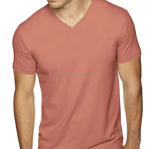 Camisetas de Cuello en V para Hombre al por Mayor, 100% Algodón, Color Sólido, Ropa Casual de Manga Corta, Transpirables, Ecológicas y de Alta Calidad - Product Image 3