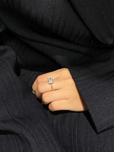 Anillo de Diamante Cultivado en Laboratorio con Corte Asscher de 3 Quilates, Oro Amarillo de 14K, Banda Grabada Vintage, Halo Oculto, Anillo de Compromiso, Joyería Nupcial - Product Image 5