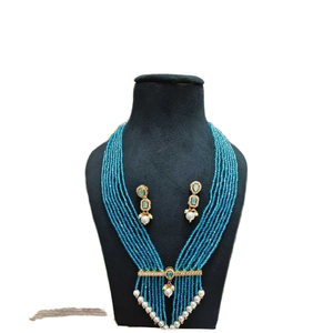 Traditional Indian Sky <b>Blue</b> Color Choker Manufacturer of AD Brass Necklace Pendent Set Trend for Women's Wedding Party Wear - Product Image 1