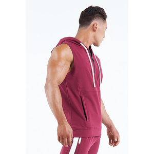Hoodies sans manches pour hommes 100% coton, coupe slim, avec cordon de serrage personnalisé, pour l'hiver, demi-zip - Product Image 2