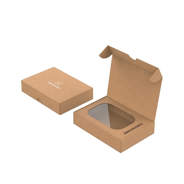 Custom Sustainable Kraft Corrugated Flip Box Clear Window for Ecommerce Clothes Streeware Fashion Gift Shipping Mailing