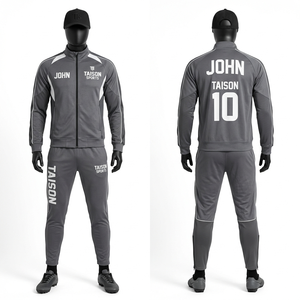 Premium 280 GSM Polyester Interlock Soccer Tracksuit Grey Panel Design Heat Transfer Custom Logo - Product Image 1