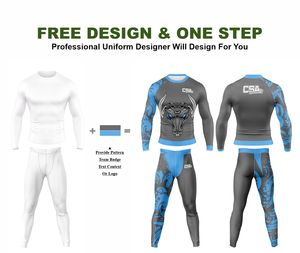 Ensemble de rashguards pour hommes imprimés par transfert thermique, design personnalisé et élégant, vente en gros directe d'usine, vêtements de compression respirants pour hommes - Product Image 2