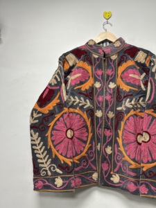Maaunique Embroidered Handmade Eco-Friendly Breathable Floral Pattern <b>Velvet</b> Bomber <b>Jacket</b> <b>Women</b> O-Neck Full Autumn/Winter - Product Image 5