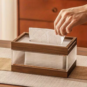 Boîte à mouchoirs en acrylique et bois, bois épaissi pour salle à manger, salon, chambre - Élégante boîte à mouchoirs en acrylique et bois - Product Image 1