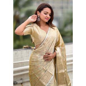 Soie tissée élite ivoire pour sari Kanjivaram en soie douce Leheriya, tissage Zari traditionnel 0,65g pour vêtements indiens et pakistanais - Product Image 4
