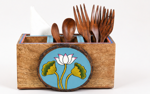 Organizador de Cubiertos de Madera de Mango Sólida Hecho a Mano, Porta Utensilios de Cocina, Caja de Almacenamiento de Servilletas, Organizador para Mesa de Comedor - Product Image 3