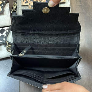 New Product Hand Tooled Cowhide Leather Fringe Crossbody Bag With Checkered Design Matching Women's Clutch Set Stylish Purse - Product Image 6