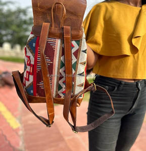 Gran oferta, mochila hecha a mano de cuero Jacquard, mochila de cuero Real, Unisex, multiuso, nuevo bolso de diseño Vintage, producto a granel al por mayor - Product Image 5