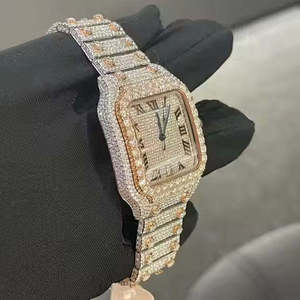 Montres de luxe Hip Hop pour hommes, édition limitée, avec cadran carré, en acier inoxydable, mouvement à quartz, serties de Moissanite couleur D VVS et de diamants, aiguilles serties - Product Image 2