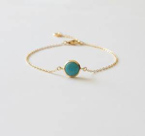 Sleeping Beauty Turquoise Bracelet 925 Sterling Silver 14K Gold Plated December Birthstone Minimalist Jewelry Gift - Product Image 1