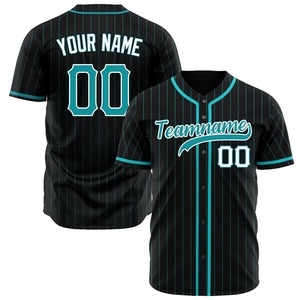 Camiseta de Béisbol Personalizada, Negra con Rayas Verde Azulado, Impresión Sublimada, Absorbente de Humedad, con Botones, Uniforme de Equipo Unisex para Adultos - Product Image 1