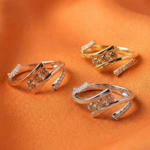 Bijoux naturels chinois Design vintage bonne qualité or jaune 14 carats véritable diamant à mi-chemin 3 pierres bague de mariage pour femmes - Product Image 4