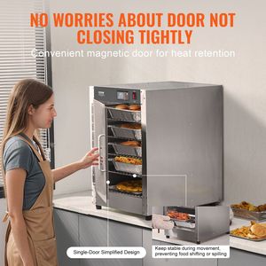 Scaldavivande professionale a 5 livelli in acciaio inox, con porta singola, ripiani regolabili e vassoio per l'acqua, per mantenere caldi fino a 5 porzioni - Product Image 6