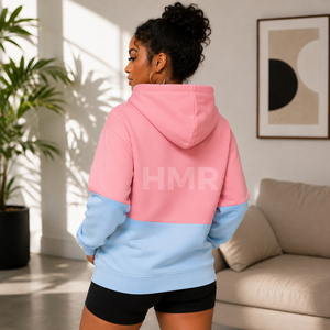 Sweat-shirt à capuche oversize HMR Sorority Sisterhood, color block rose et bleu, en polaire, coupe classique - Product Image 4