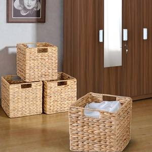 ISLA Lot de 4 paniers de rangement pliables en jacinthe de Brésil avec poignées découpées, en osier tressé à la main, bacs de rangement pliables, vente en gros OEM - Product Image 1